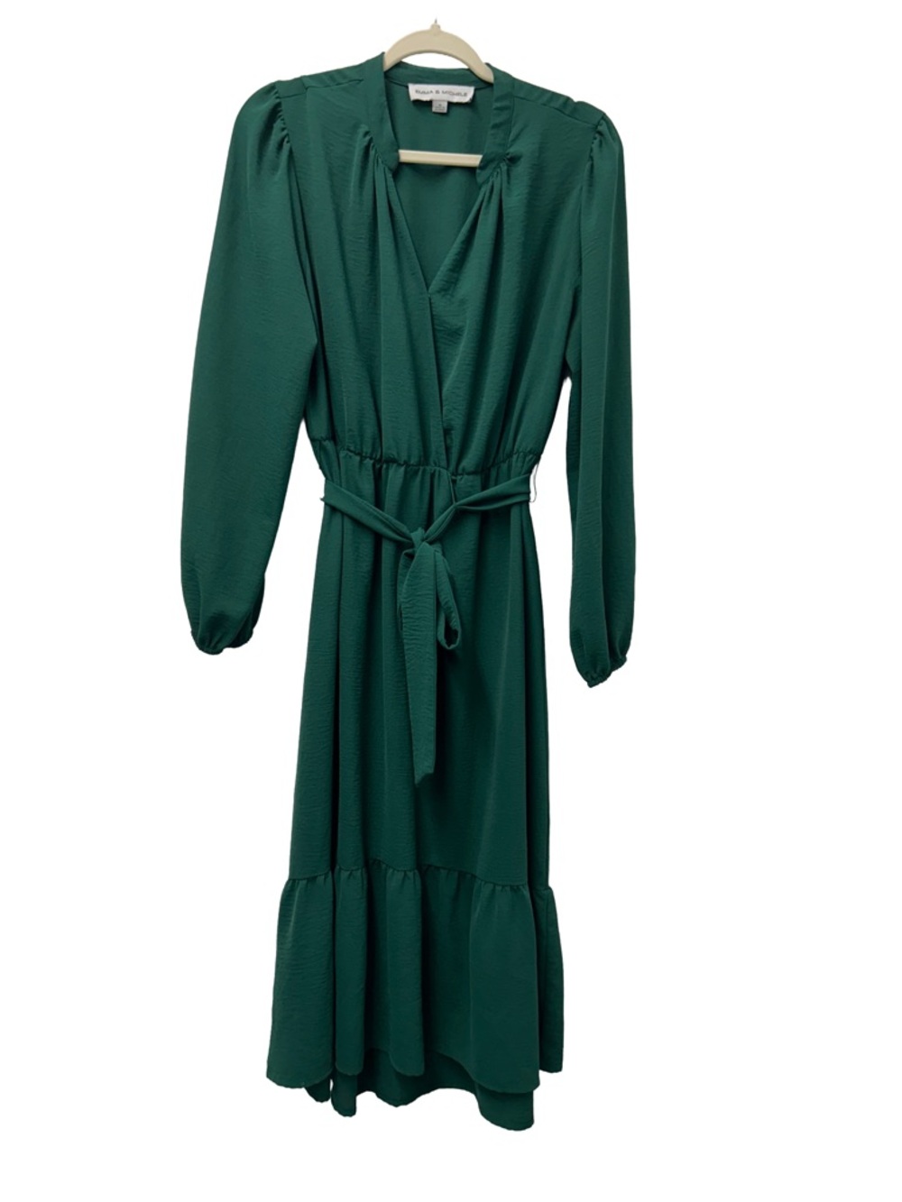 Emma & Michele Deep Green Long-Sleeve Midi Wrap Dress